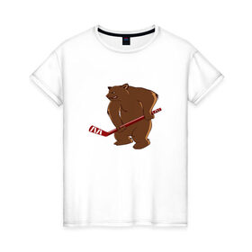 Женская футболка хлопок с принтом медведь-спортсмен в Петрозаводске, 100% хлопок | прямой крой, круглый вырез горловины, длина до линии бедер, слегка спущенное плечо | 