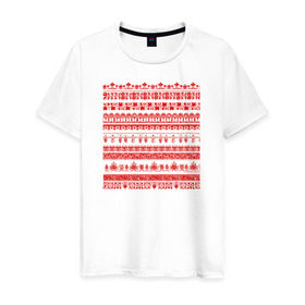 Мужская футболка хлопок с принтом Русская вышивка красная в Петрозаводске, 100% хлопок | прямой крой, круглый вырез горловины, длина до линии бедер, слегка спущенное плечо. | 