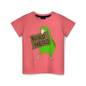 Детская футболка хлопок с принтом Bird Nerd в Петрозаводске, 100% хлопок | круглый вырез горловины, полуприлегающий силуэт, длина до линии бедер | bird nerd | myparrots | зеленый | клюв | нерд | попугай | птицы | птичник