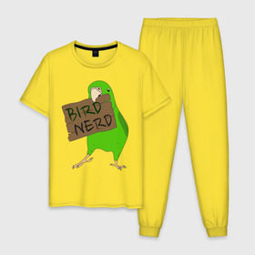Мужская пижама хлопок с принтом Bird Nerd в Петрозаводске, 100% хлопок | брюки и футболка прямого кроя, без карманов, на брюках мягкая резинка на поясе и по низу штанин
 | bird nerd | myparrots | зеленый | клюв | нерд | попугай | птицы | птичник