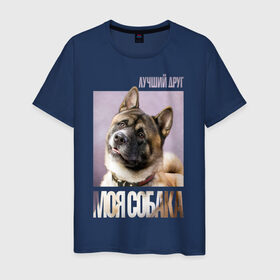 Мужская футболка хлопок с принтом Акита ину, собака в Петрозаводске, 100% хлопок | прямой крой, круглый вырез горловины, длина до линии бедер, слегка спущенное плечо. | Тематика изображения на принте: 
