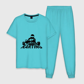 Мужская пижама хлопок с принтом Картинг в Петрозаводске, 100% хлопок | брюки и футболка прямого кроя, без карманов, на брюках мягкая резинка на поясе и по низу штанин
 | дрифт