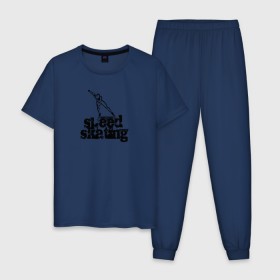 Мужская пижама хлопок с принтом конькобежец в Петрозаводске, 100% хлопок | брюки и футболка прямого кроя, без карманов, на брюках мягкая резинка на поясе и по низу штанин
 | @