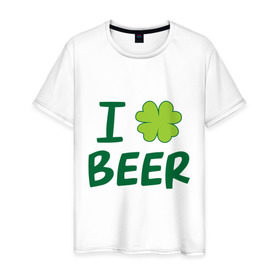 Мужская футболка хлопок с принтом Love beer в Петрозаводске, 100% хлопок | прямой крой, круглый вырез горловины, длина до линии бедер, слегка спущенное плечо. | beer | love | ирландия | клевер | патрик | праздник | святой