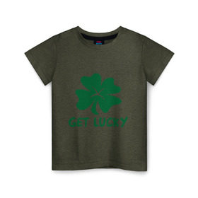 Детская футболка хлопок с принтом Get lucky в Петрозаводске, 100% хлопок | круглый вырез горловины, полуприлегающий силуэт, длина до линии бедер | Тематика изображения на принте: get lucky | ирландия | клевер | патрик | святой