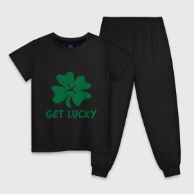 Детская пижама хлопок с принтом Get lucky в Петрозаводске, 100% хлопок |  брюки и футболка прямого кроя, без карманов, на брюках мягкая резинка на поясе и по низу штанин
 | Тематика изображения на принте: get lucky | ирландия | клевер | патрик | святой