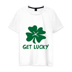 Мужская футболка хлопок с принтом Get lucky в Петрозаводске, 100% хлопок | прямой крой, круглый вырез горловины, длина до линии бедер, слегка спущенное плечо. | get lucky | ирландия | клевер | патрик | святой