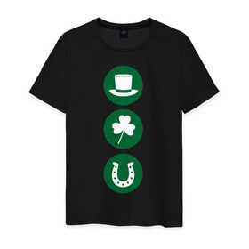 Мужская футболка хлопок с принтом День святого Патрика в Петрозаводске, 100% хлопок | прямой крой, круглый вырез горловины, длина до линии бедер, слегка спущенное плечо. | ирландия | клевер | патрик | подкова | святой | шляпа
