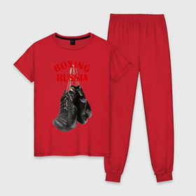 Женская пижама хлопок с принтом Перчатки чемпиона в Петрозаводске, 100% хлопок | брюки и футболка прямого кроя, без карманов, на брюках мягкая резинка на поясе и по низу штанин | @