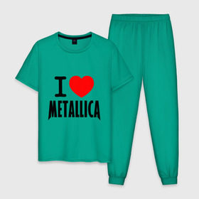 Мужская пижама хлопок с принтом I love Metallica в Петрозаводске, 100% хлопок | брюки и футболка прямого кроя, без карманов, на брюках мягкая резинка на поясе и по низу штанин
 | Тематика изображения на принте: металлика