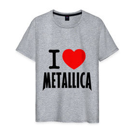 Мужская футболка хлопок с принтом I love Metallica в Петрозаводске, 100% хлопок | прямой крой, круглый вырез горловины, длина до линии бедер, слегка спущенное плечо. | Тематика изображения на принте: металлика