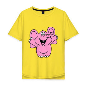 Мужская футболка хлопок Oversize с принтом Розовый слон в Петрозаводске, 100% хлопок | свободный крой, круглый ворот, “спинка” длиннее передней части | Тематика изображения на принте: слон