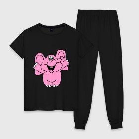 Женская пижама хлопок с принтом Розовый слон в Петрозаводске, 100% хлопок | брюки и футболка прямого кроя, без карманов, на брюках мягкая резинка на поясе и по низу штанин | слон