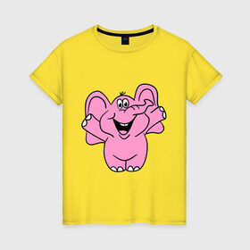 Женская футболка хлопок с принтом Розовый слон в Петрозаводске, 100% хлопок | прямой крой, круглый вырез горловины, длина до линии бедер, слегка спущенное плечо | слон