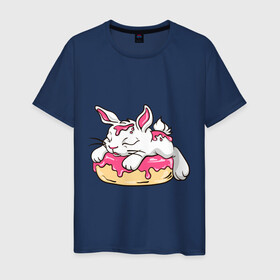 Мужская футболка хлопок с принтом Зайка в Петрозаводске, 100% хлопок | прямой крой, круглый вырез горловины, длина до линии бедер, слегка спущенное плечо. | бублик | зайка | заяц | кролик | милаха | пончик