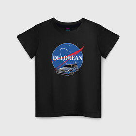 Детская футболка хлопок с принтом Delorean space в Петрозаводске, 100% хлопок | круглый вырез горловины, полуприлегающий силуэт, длина до линии бедер | Тематика изображения на принте: delorean | космос | наса