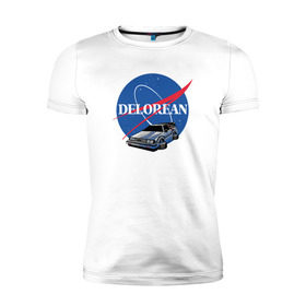 Мужская футболка премиум с принтом Delorean space в Петрозаводске, 92% хлопок, 8% лайкра | приталенный силуэт, круглый вырез ворота, длина до линии бедра, короткий рукав | delorean | космос | наса