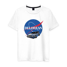 Мужская футболка хлопок с принтом Delorean space в Петрозаводске, 100% хлопок | прямой крой, круглый вырез горловины, длина до линии бедер, слегка спущенное плечо. | Тематика изображения на принте: delorean | космос | наса
