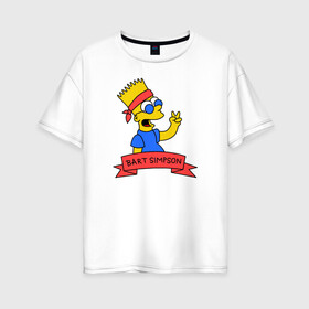 Женская футболка хлопок Oversize с принтом Барт Симпсон - Мир в Петрозаводске, 100% хлопок | свободный крой, круглый ворот, спущенный рукав, длина до линии бедер
 | bart simpson | барт | мир | симпсоны