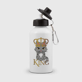 Бутылка спортивная с принтом король кот в Петрозаводске, металл | емкость — 500 мл, в комплекте две пластиковые крышки и карабин для крепления | Тематика изображения на принте: cat | king | король | корона | кот