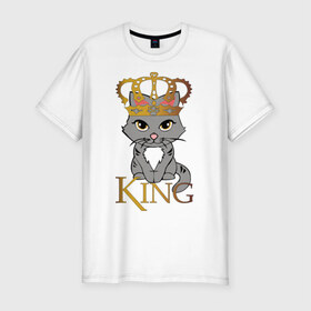 Мужская футболка премиум с принтом король кот в Петрозаводске, 92% хлопок, 8% лайкра | приталенный силуэт, круглый вырез ворота, длина до линии бедра, короткий рукав | cat | king | король | корона | кот
