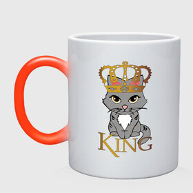 Кружка хамелеон с принтом король кот в Петрозаводске, керамика | меняет цвет при нагревании, емкость 330 мл | cat | king | король | корона | кот