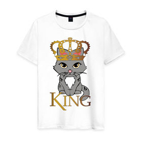 Мужская футболка хлопок с принтом король кот в Петрозаводске, 100% хлопок | прямой крой, круглый вырез горловины, длина до линии бедер, слегка спущенное плечо. | Тематика изображения на принте: cat | king | король | корона | кот