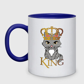 Кружка двухцветная с принтом король кот в Петрозаводске, керамика | объем — 330 мл, диаметр — 80 мм. Цветная ручка и кайма сверху, в некоторых цветах — вся внутренняя часть | cat | king | король | корона | кот