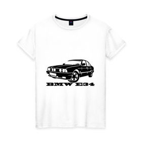 Женская футболка хлопок с принтом BMW e34 5 series в Петрозаводске, 100% хлопок | прямой крой, круглый вырез горловины, длина до линии бедер, слегка спущенное плечо | bmw | e34 | бмв