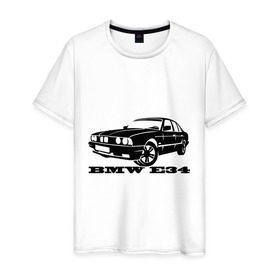Мужская футболка хлопок с принтом BMW e34 5 series в Петрозаводске, 100% хлопок | прямой крой, круглый вырез горловины, длина до линии бедер, слегка спущенное плечо. | bmw | e34 | бмв
