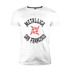 Мужская футболка премиум с принтом Metallica (San Francisco) в Петрозаводске, 92% хлопок, 8% лайкра | приталенный силуэт, круглый вырез ворота, длина до линии бедра, короткий рукав | Тематика изображения на принте: metallica | san francisco