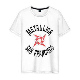 Мужская футболка хлопок с принтом Metallica (San Francisco) в Петрозаводске, 100% хлопок | прямой крой, круглый вырез горловины, длина до линии бедер, слегка спущенное плечо. | Тематика изображения на принте: metallica | san francisco