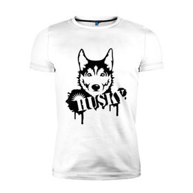 Мужская футболка премиум с принтом Хаски (Husky) в Петрозаводске, 92% хлопок, 8% лайкра | приталенный силуэт, круглый вырез ворота, длина до линии бедра, короткий рукав | husky | собака | хаски
