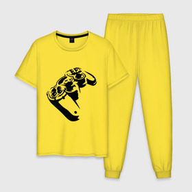 Мужская пижама хлопок с принтом Геймпад (Джойстик) в Петрозаводске, 100% хлопок | брюки и футболка прямого кроя, без карманов, на брюках мягкая резинка на поясе и по низу штанин
 | джойстик