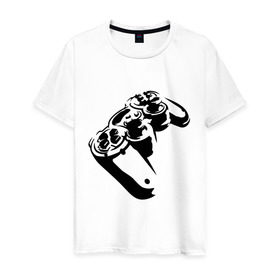 Мужская футболка хлопок с принтом Геймпад (Джойстик) в Петрозаводске, 100% хлопок | прямой крой, круглый вырез горловины, длина до линии бедер, слегка спущенное плечо. | джойстик