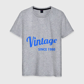 Мужская футболка хлопок с принтом Vintage (since 1980) в Петрозаводске, 100% хлопок | прямой крой, круглый вырез горловины, длина до линии бедер, слегка спущенное плечо. | 1980 | vintage | винтаж