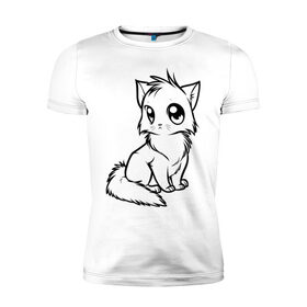 Мужская футболка премиум с принтом Котёнок в Петрозаводске, 92% хлопок, 8% лайкра | приталенный силуэт, круглый вырез ворота, длина до линии бедра, короткий рукав | киса | котенок | кошка