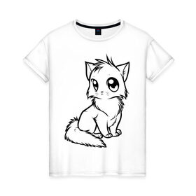 Женская футболка хлопок с принтом Котёнок в Петрозаводске, 100% хлопок | прямой крой, круглый вырез горловины, длина до линии бедер, слегка спущенное плечо | киса | котенок | кошка