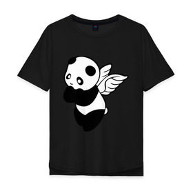 Мужская футболка хлопок Oversize с принтом Панда с крыльями в Петрозаводске, 100% хлопок | свободный крой, круглый ворот, “спинка” длиннее передней части | крылья | панда