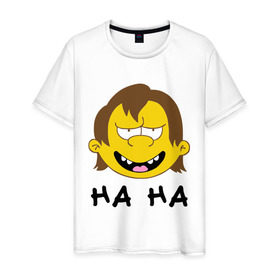 Мужская футболка хлопок с принтом ha ha в Петрозаводске, 100% хлопок | прямой крой, круглый вырез горловины, длина до линии бедер, слегка спущенное плечо. | simpsons | симпсоны | хаха