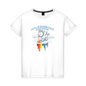 Женская футболка хлопок с принтом Как делается радуга в Петрозаводске, 100% хлопок | прямой крой, круглый вырез горловины, длина до линии бедер, слегка спущенное плечо | : животные | кдинорог | краски | настроение