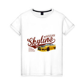 Женская футболка хлопок с принтом Nissan Skyline в Петрозаводске, 100% хлопок | прямой крой, круглый вырез горловины, длина до линии бедер, слегка спущенное плечо | nissan skyline | авто | автомобилистам | водителям | машина | ниссан | ретро | тачка