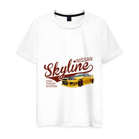 Мужская футболка хлопок с принтом Nissan Skyline в Петрозаводске, 100% хлопок | прямой крой, круглый вырез горловины, длина до линии бедер, слегка спущенное плечо. | nissan skyline | авто | автомобилистам | водителям | машина | ниссан | ретро | тачка