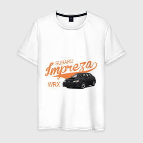 Мужская футболка хлопок с принтом Subaru Impreza в Петрозаводске, 100% хлопок | прямой крой, круглый вырез горловины, длина до линии бедер, слегка спущенное плечо. | subaru impreza | авто | автомобилистам | водителям | машина | ретро | тачка