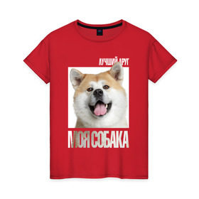 Женская футболка хлопок с принтом Акита ину в Петрозаводске, 100% хлопок | прямой крой, круглый вырез горловины, длина до линии бедер, слегка спущенное плечо | drug | акита ину | порода | собака