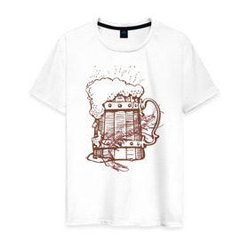 Мужская футболка хлопок с принтом Пиво с креветкой в Петрозаводске, 100% хлопок | прямой крой, круглый вырез горловины, длина до линии бедер, слегка спущенное плечо. | Тематика изображения на принте: 