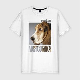 Мужская футболка премиум с принтом Бассет-хаунд в Петрозаводске, 92% хлопок, 8% лайкра | приталенный силуэт, круглый вырез ворота, длина до линии бедра, короткий рукав | drug | бассет хаунд | порода | собака