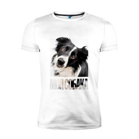 Мужская футболка премиум с принтом Бордер-колли в Петрозаводске, 92% хлопок, 8% лайкра | приталенный силуэт, круглый вырез ворота, длина до линии бедра, короткий рукав | drug | бордер колли | порода | собака