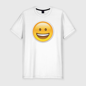 Мужская футболка премиум с принтом Смайл улыбающийся в Петрозаводске, 92% хлопок, 8% лайкра | приталенный силуэт, круглый вырез ворота, длина до линии бедра, короткий рукав | media | позитив