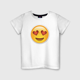 Детская футболка хлопок с принтом Влюбленный смайл в Петрозаводске, 100% хлопок | круглый вырез горловины, полуприлегающий силуэт, длина до линии бедер | media | позитив
